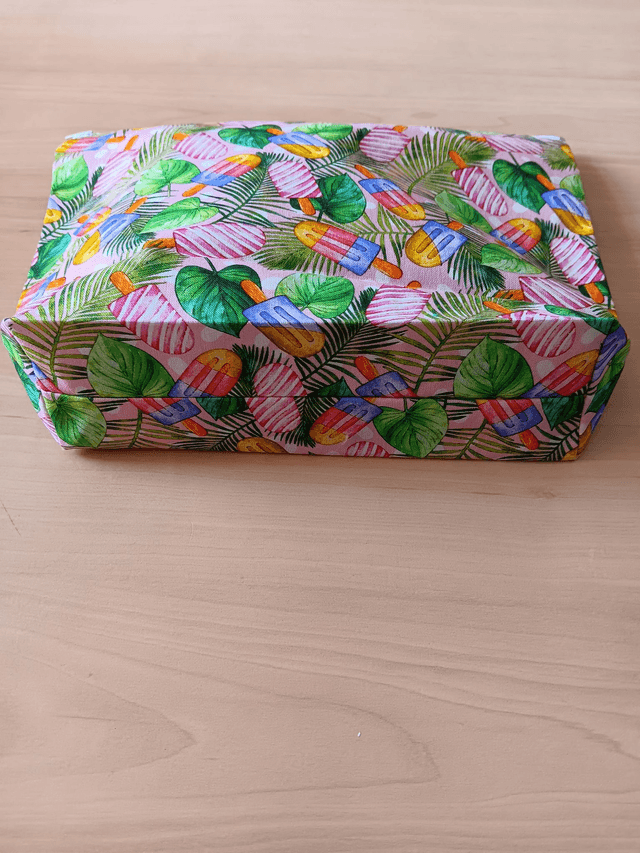 Cosmetic Toiletry Wash Bag Lolly Leaves Fabric Zip Closure and Waterproof PU lining.