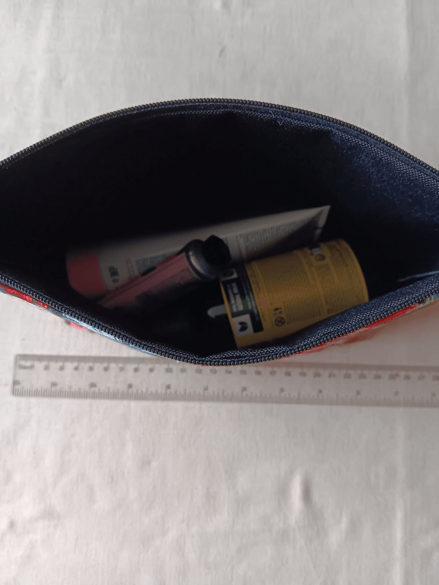 Box/Wash/Cosmetic Bag Little Johnny 3D Flowers Cotton Fabric with Black Waterproof Lining