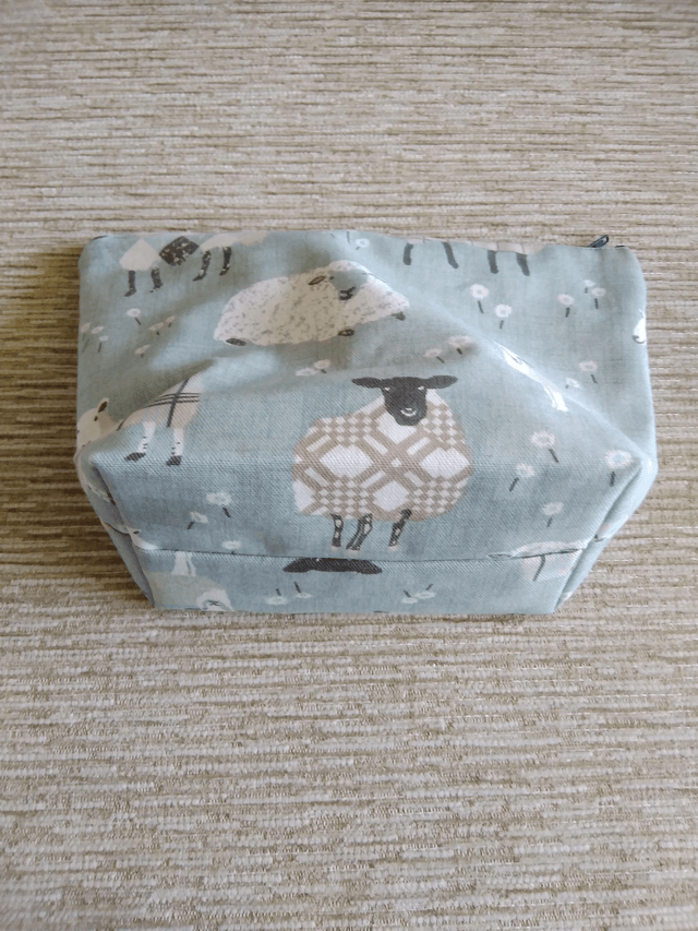 Box/Wash/Cosmetic Baa Baa Duck Egg Cotton Fabric with Navy Waterproof Lining