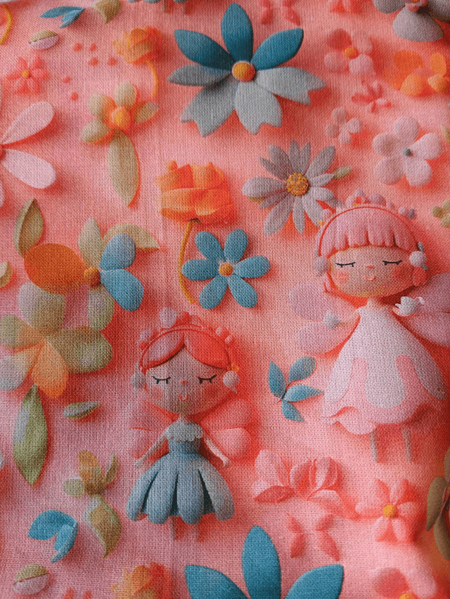 Box/Wash/Cosmetic Bag Little Johnny 3D Fairies Cotton Fabric with White Waterproof Lining