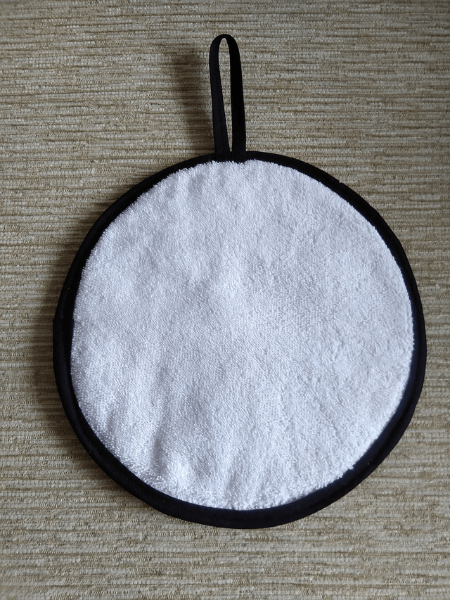 Round Hot Pot Grab Mat in Black Cats Walking Fabric heat resistant wadding filling and hanging loop