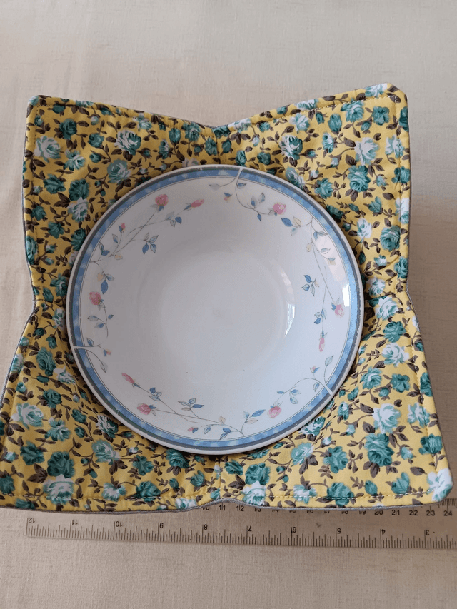 Bowl Cosy Reversible Grey and Yellow Floral Print Cotton Fabric