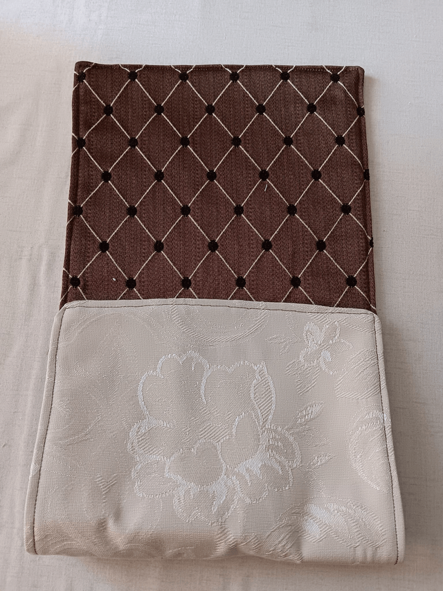Small Table Runner Brown patterned fabric front with wadding filling and Cream backing fabric