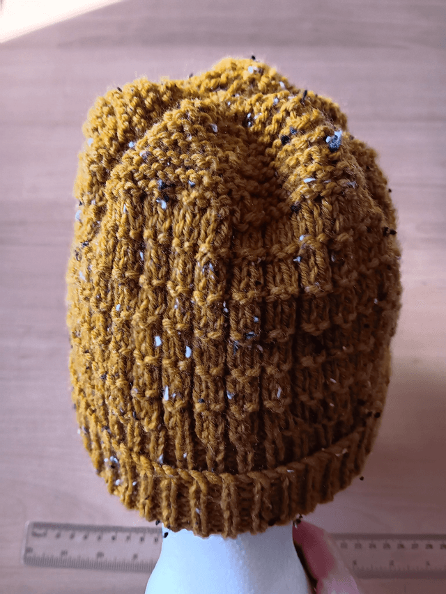 Ladies Mustard Fleck Hat hand knitted in Aran Yarn