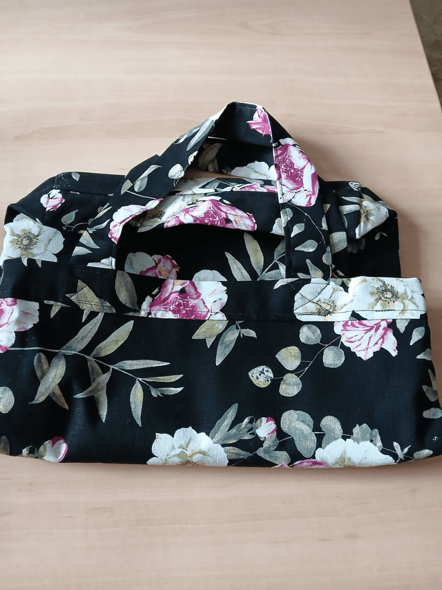 Fully lined Tote Bag Black Cotton Print fabric with roses