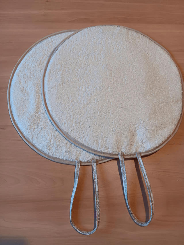 Pair of Beige Aga Lid Covers with White Mulberry Trees Print Fabric and Beige binding