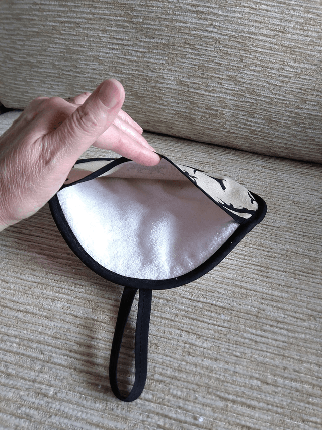 Round Hot Pot Grab Mat in Black Cats Walking Fabric heat resistant wadding filling and hanging loop