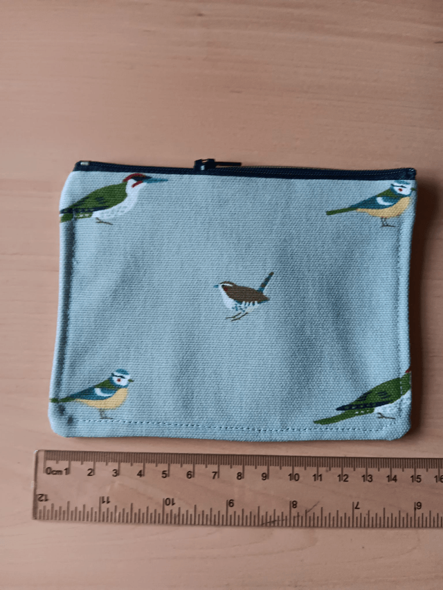 Birds on a grey Background Zipped Purse with Navy Waterproof Lining, and Black Zip.