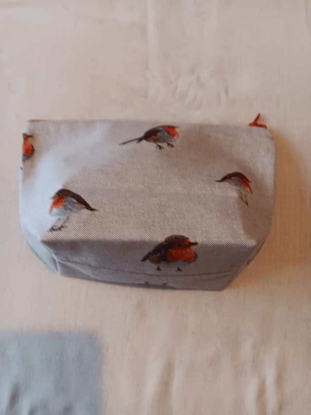 Box/Wash/Cosmetic Robin Print Cotton Fabric with Red Waterproof Lining
