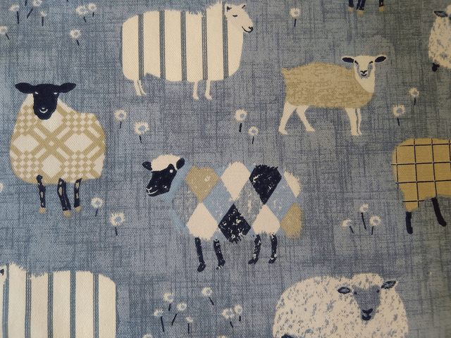 Pair of Rayburn Lid Covers Denim Baa Baa Sheep Print Fabric