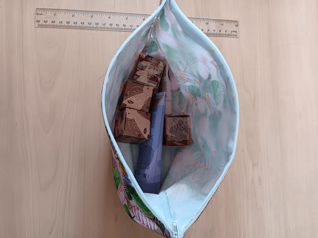 Cosmetic Toiletry Wash Bag Lolly Leaves Fabric Zip Closure and Waterproof PU lining.