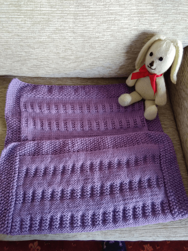 Lilac Baby Blanket Garter Rib and Stocking Stitch