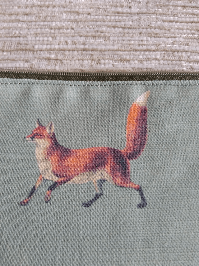 Box/Wash/Cosmetic Fox Print Cotton Fabric with Green Waterproof Lining