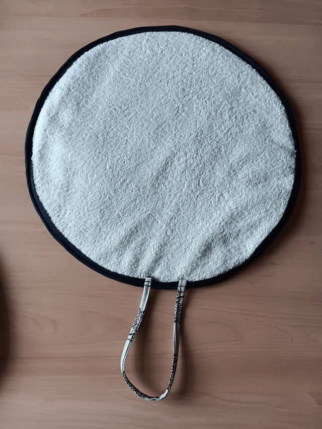 Pair of Beige Aga Lid Covers with Black Mulberry Trees Print Fabric and Black binding