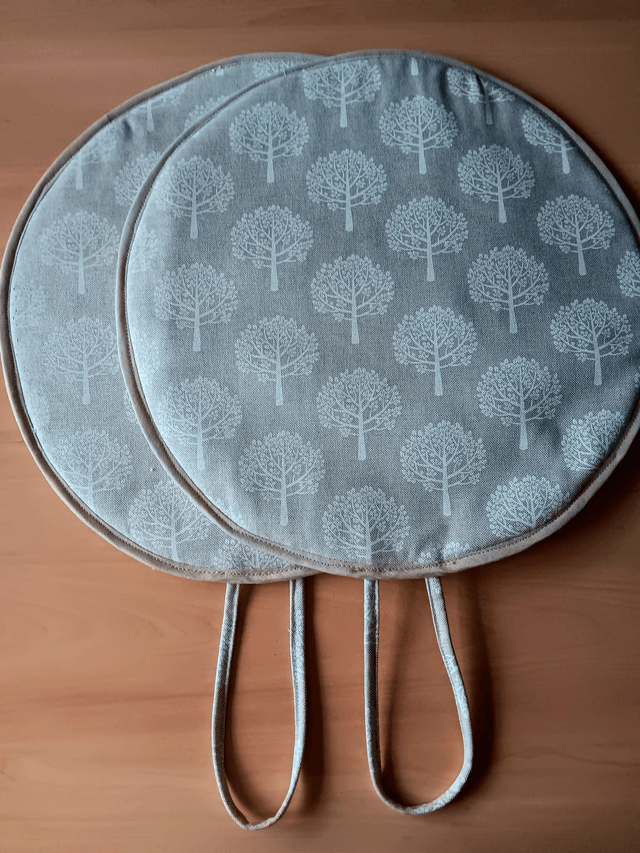 Pair of Beige Aga Lid Covers with White Mulberry Trees Print Fabric and Beige binding