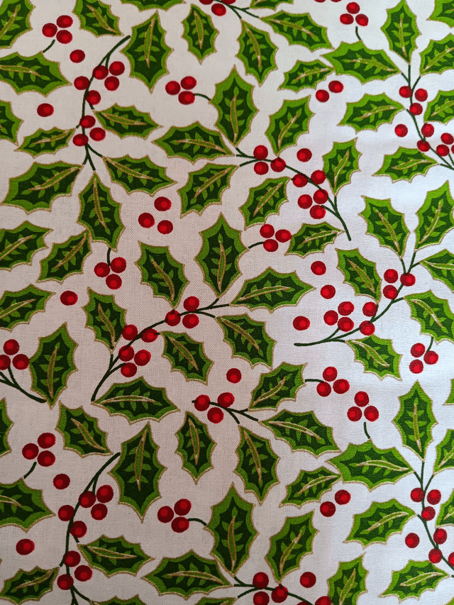 Set of 6 reversible table place mats holly & berries cotton fabric with plain red reverse 