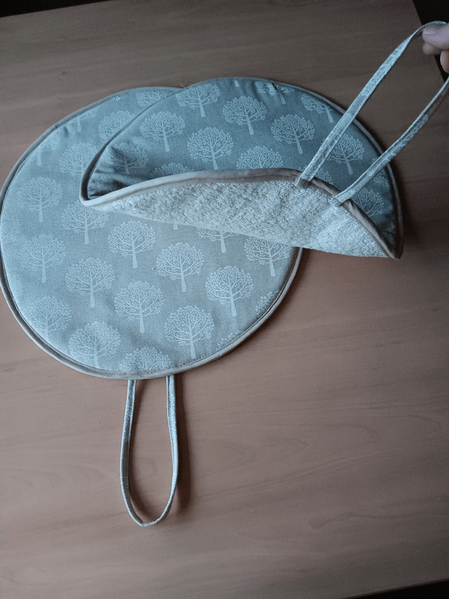 Pair of Beige Aga Lid Covers with White Mulberry Trees Print Fabric and Beige binding
