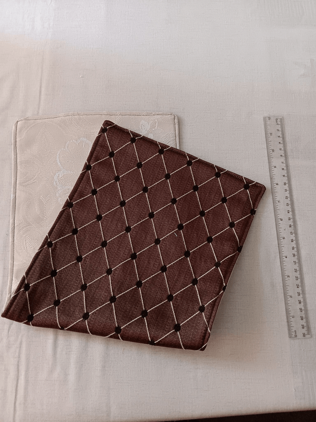 Small Table Runner Brown patterned fabric front with wadding filling and Cream backing fabric