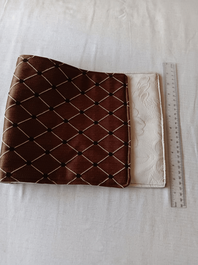 Small Table Runner Brown patterned fabric front with wadding filling and Cream backing fabric