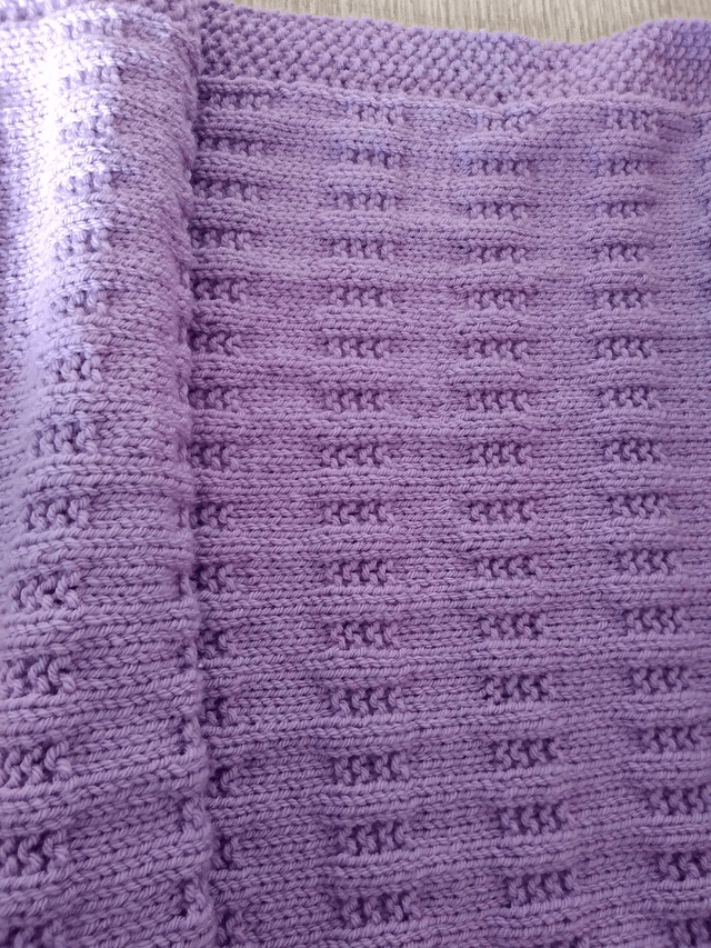 Lilac Baby Blanket Garter Rib and Stocking Stitch