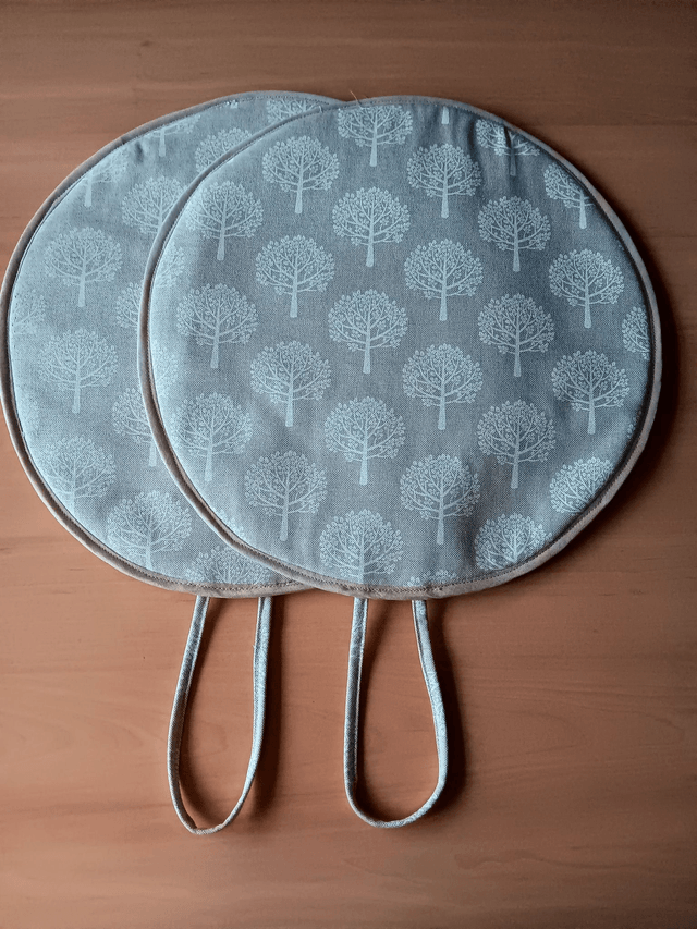 Pair of Beige Aga Lid Covers with White Mulberry Trees Print Fabric and Beige binding