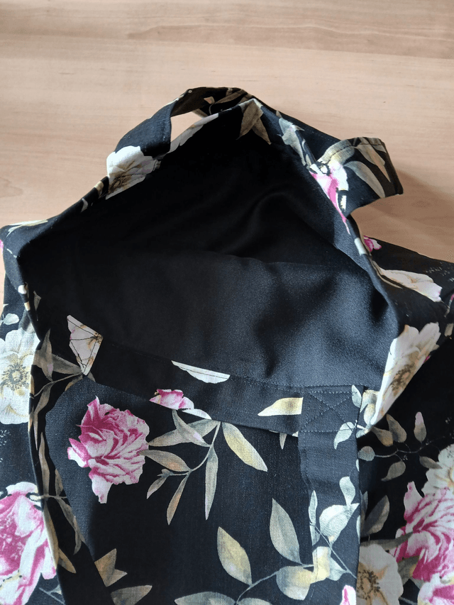 Fully lined Tote Bag Black Cotton Print fabric with roses