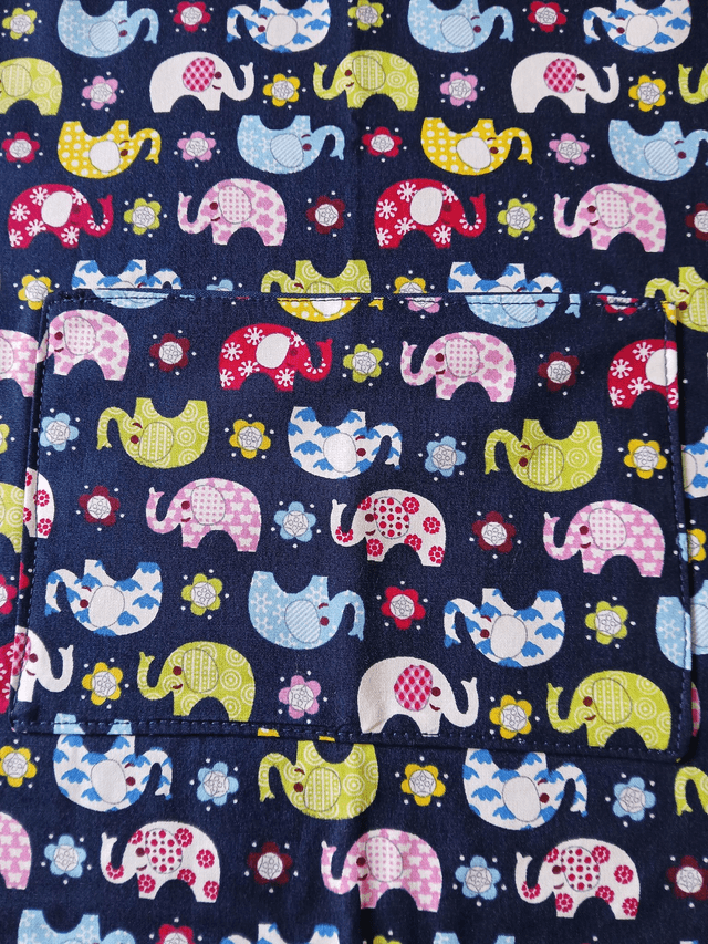 Child's Navy Elephant Print Apron: Fully Lined with Pocket