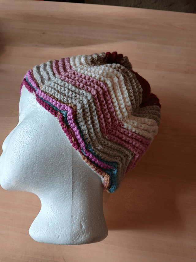 Crochet Hat Multicoloured Zig Zag Pattern