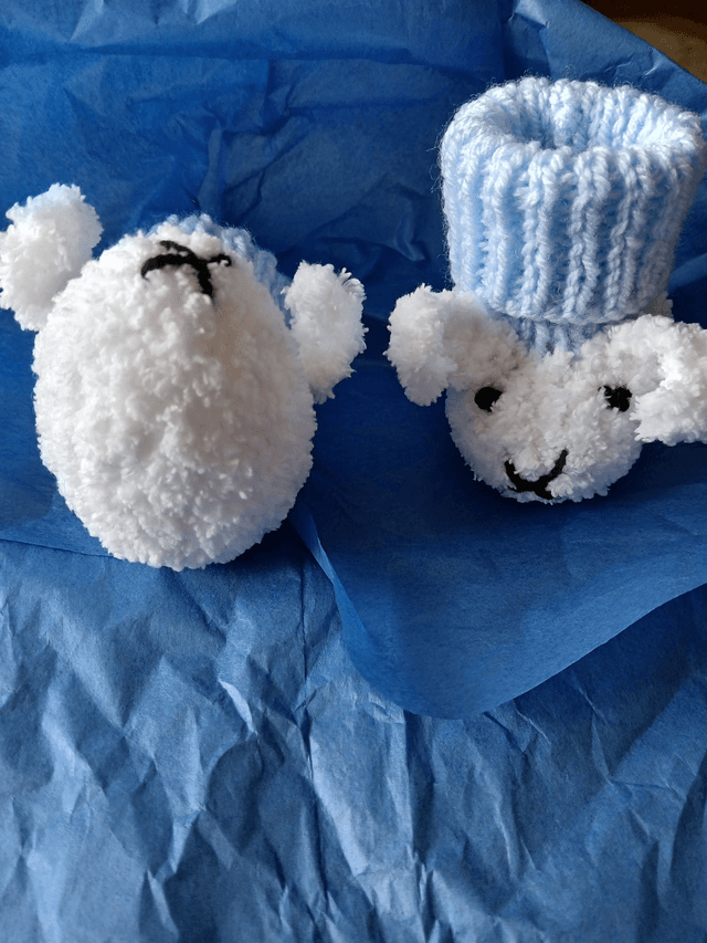 Hand Knitted 'Sheep' Baby Booties with Blue Sock Tops