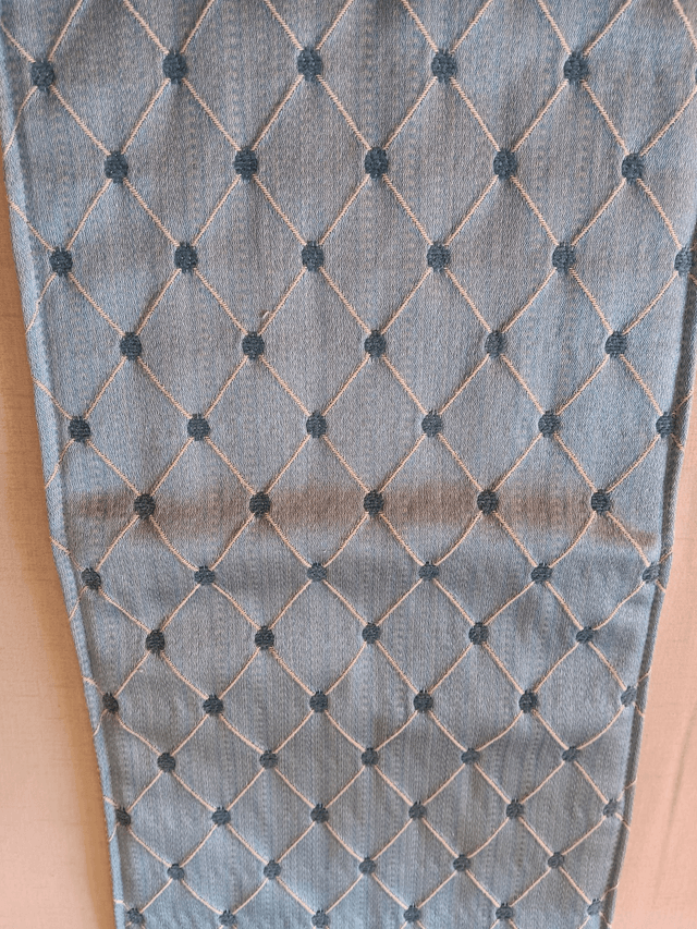 Small Table Runner Pale Blue patterned fabric front with wadding filling and Beige Herringbone backing fabric 