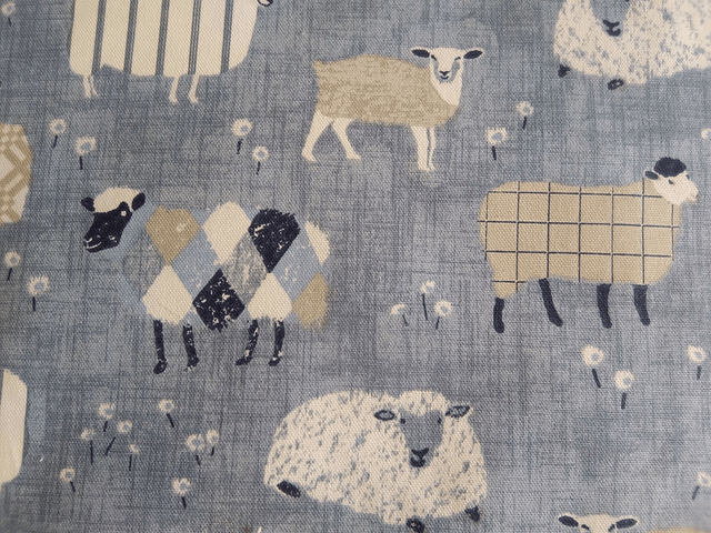 Pair of Rayburn Lid Covers Denim Baa Baa Sheep Print Fabric