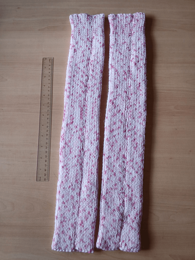 Pair of Leg Warmers, Pale pink yarn with pastel and cerise pink flecks