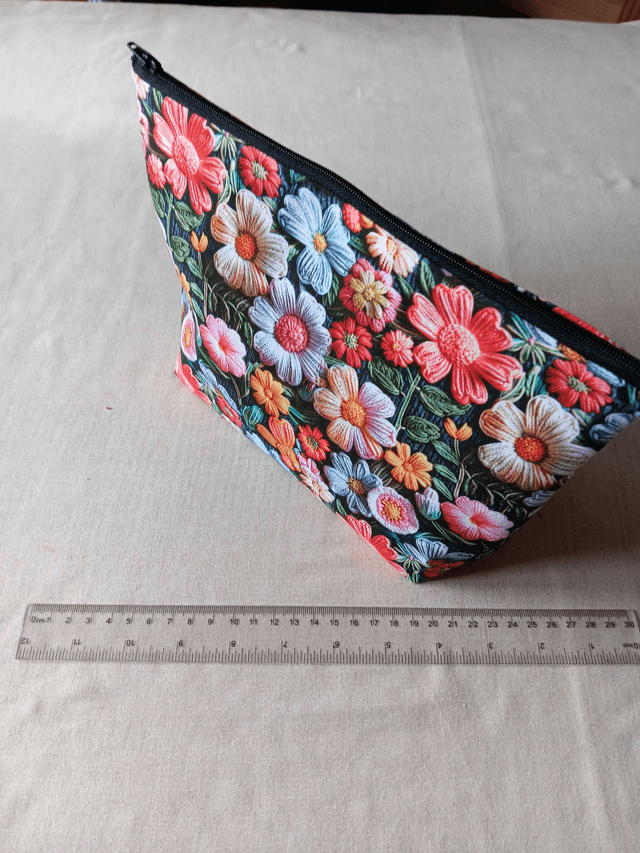 Box/Wash/Cosmetic Bag Little Johnny 3D Flowers Cotton Fabric with Black Waterproof Lining