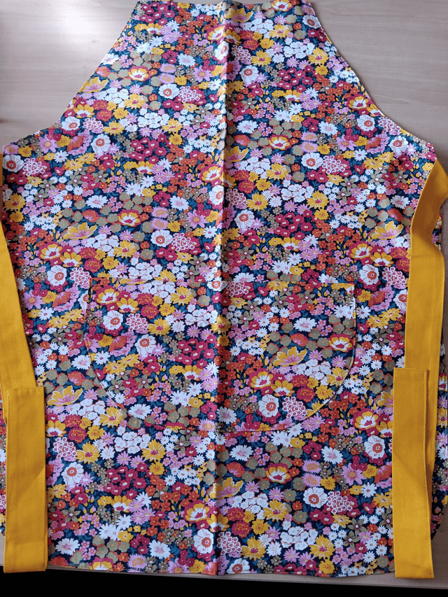 Adult Apron Liberty Bell Floral Pattern Fabric with Yellow Lining