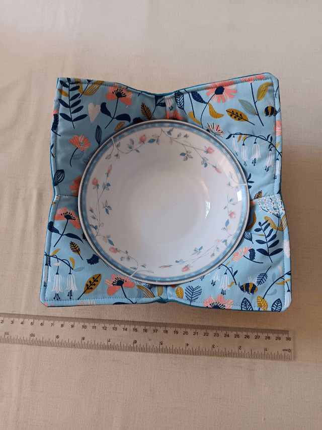 Bowl Cosy Reversible Jade and Blue Floral Print Cotton Fabric