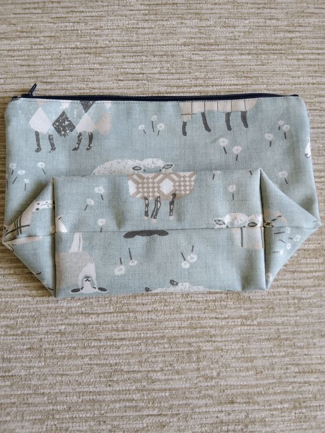 Box/Wash/Cosmetic Baa Baa Duck Egg Cotton Fabric with Navy Waterproof Lining