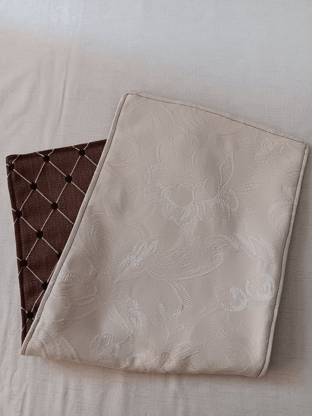 Small Table Runner Brown patterned fabric front with wadding filling and Cream backing fabric