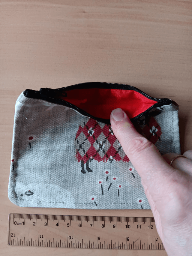 Baa Baa Peony  Fabric Purse with Red Waterproof Lining and Black Zip