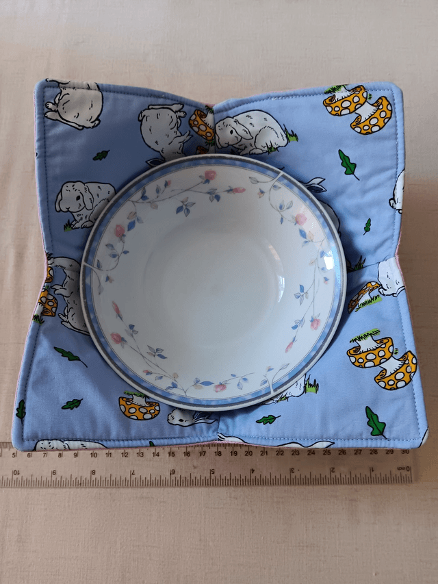 Bowl Cosy Reversible Pink and Blue Bunny Print Cotton Fabric 