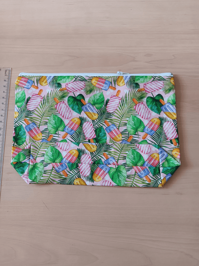 Cosmetic Toiletry Wash Bag Lolly Leaves Fabric Zip Closure and Waterproof PU lining.