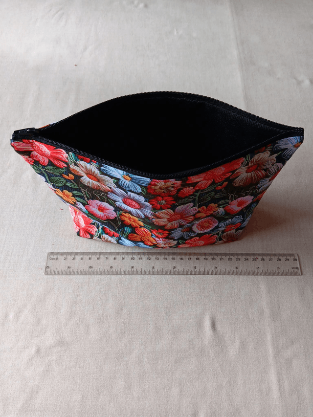 Box/Wash/Cosmetic Bag Little Johnny 3D Flowers Cotton Fabric with Black Waterproof Lining