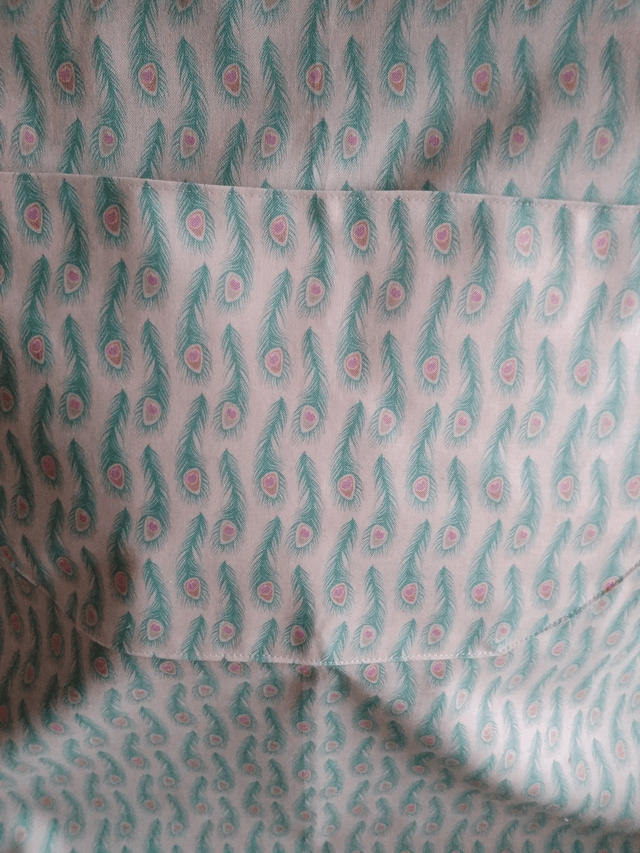 Adult Kitchen Apron Peacock Feather Pattern Fabric with Blue/Green Lining front pocket
