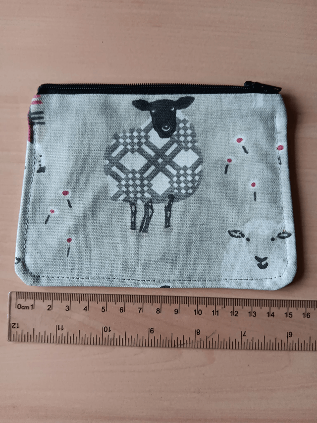 Baa Baa Peony  Fabric Purse with Red Waterproof Lining and Black Zip