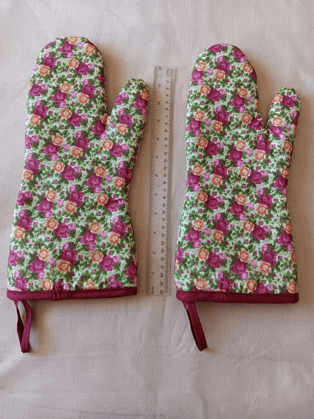 Pair of Oven Gauntlets Red Floral Fabric 