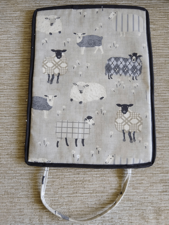 Pair of Rayburn Lid Covers Charcoal Baa Baa Sheep Print Fabric