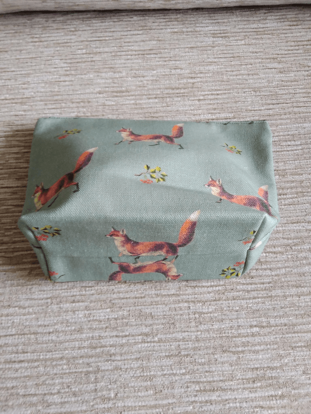 Box/Wash/Cosmetic Fox Print Cotton Fabric with Green Waterproof Lining