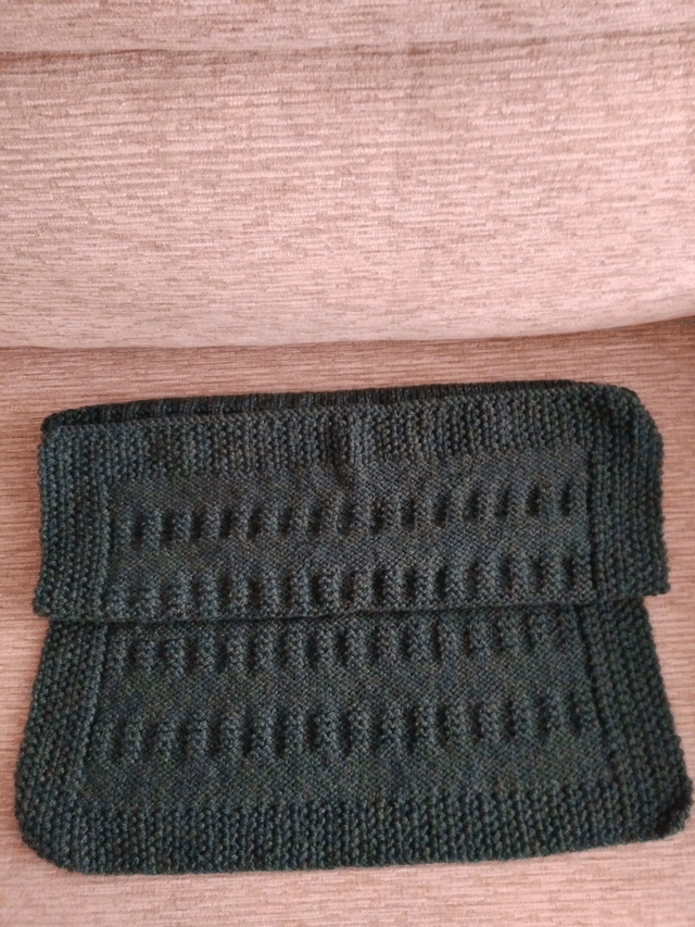 Green Hand Knitted Blanket in Garter Rib and Stocking Stitch Pattern