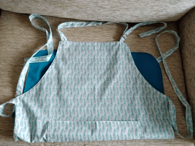Adult Kitchen Apron Peacock Feather Pattern Fabric with Blue/Green Lining front pocket