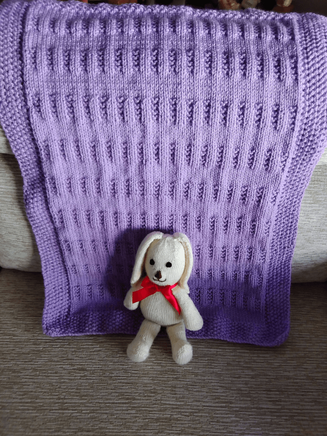 Lilac Baby Blanket Garter Rib and Stocking Stitch