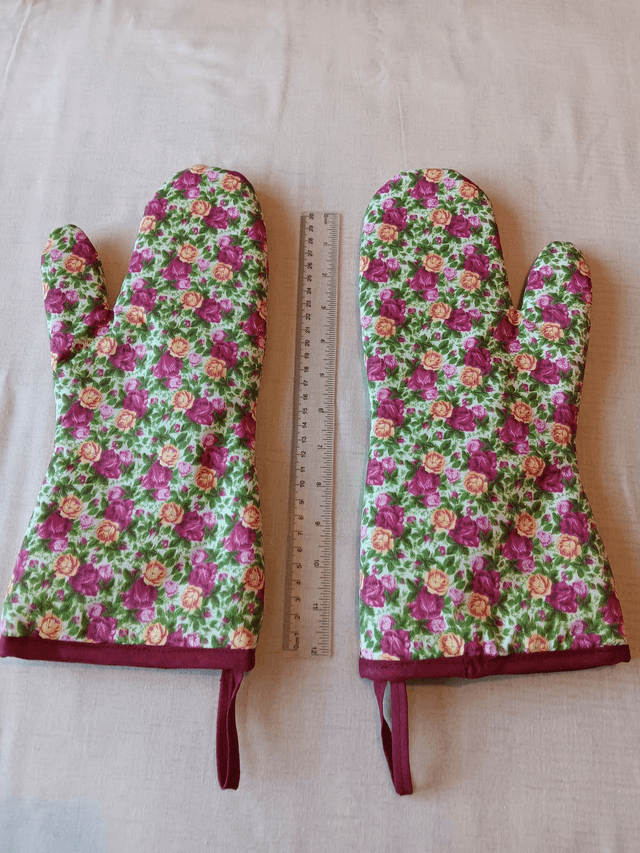 Pair of Oven Gauntlets Red Floral Fabric 